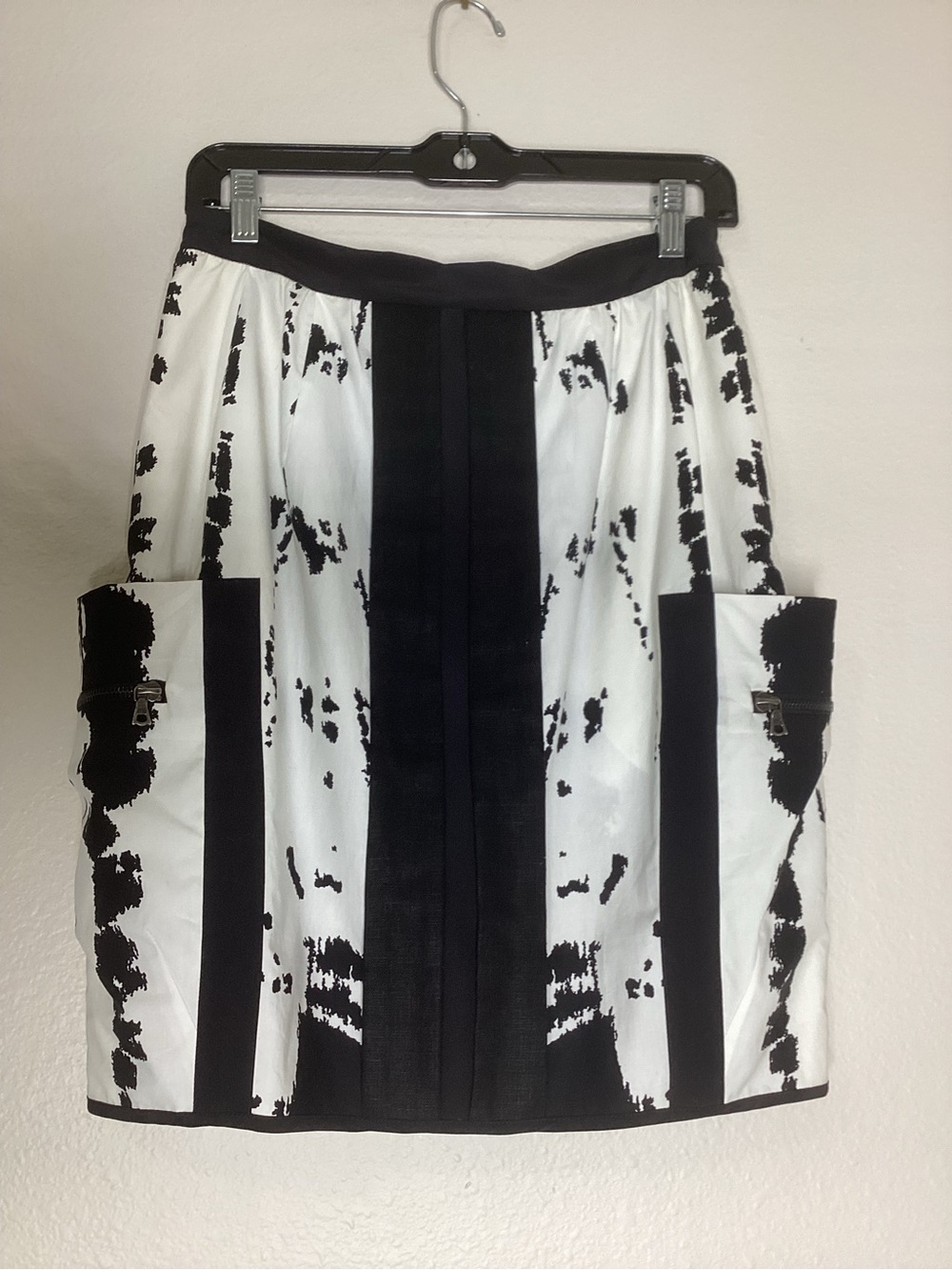 Narciso Rodriguez Black White Graphic A-Line Skirt Cotton Linen Silk Sz 40 (8)